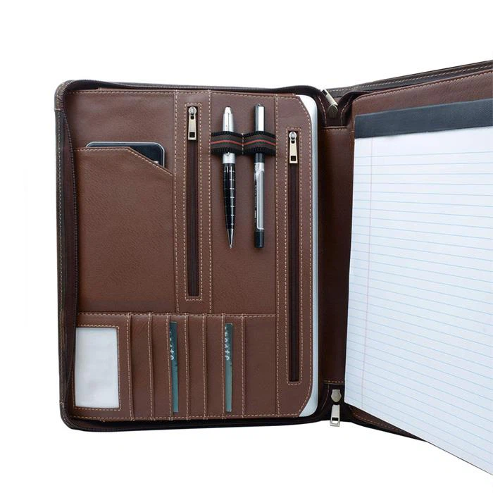 Real Leather Compendium Zipper