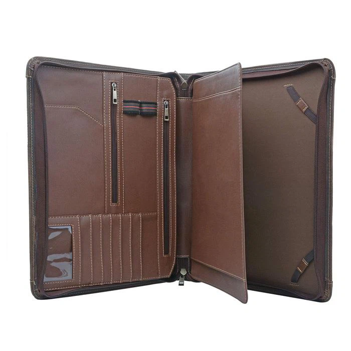 Real Leather Compendium Zipper