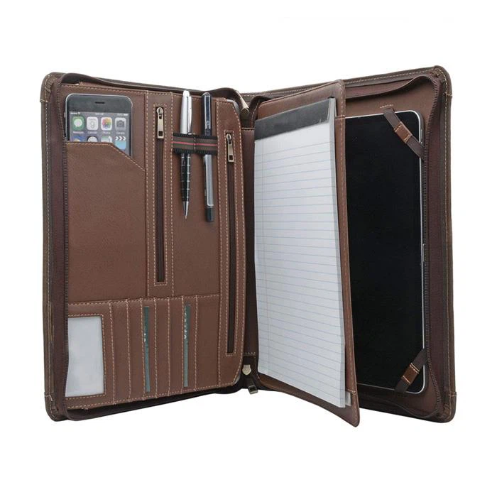 Real Leather Compendium Zipper